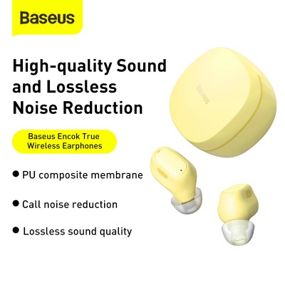 Беспроводные наушники BASEUS Encok True WM01, Bluetooth, желтый Беспроводные наушники BASEUS Encok True WM01, Bluetooth, желтый