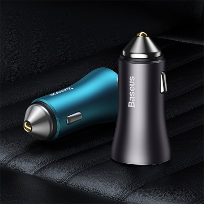 Автомобильное зарядное устройство BASEUS Golden Contactor Max Dual, USB+Type-C, 8A, 60W, синий Автомобильное зарядное устройство BASEUS Golden Contactor Max Dual, USB+Type-C, 8A, 60W, синий