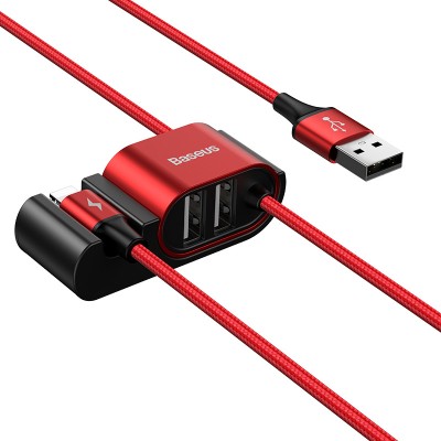 Кабель USB BASEUS Special Data Cable for Backseat (USB to iP+Dual USB), 3A, красный Кабель USB BASEUS Special Data Cable for Backseat (USB to iP+Dual USB), 3A, красный