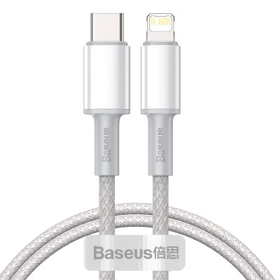 Кабель USB-C BASEUS High Density Braided, Type-C - Lightning, 20W, 1 м, белый Кабель USB-C BASEUS High Density Braided, Type-C - Lightning, 20W, 1 м, белый