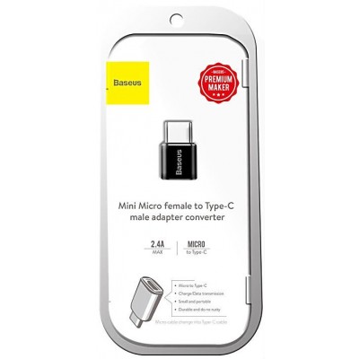 Переходник/Адаптер BASEUS Male OTG, MicroUSB - Type-C, 2.4А, черный Переходник/Адаптер BASEUS Male OTG, MicroUSB - Type-C, 2.4А, черный