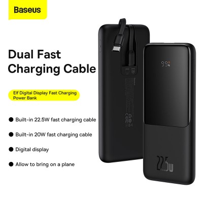 Портативный аккумулятор BASEUS Elf Digital Display 22.5W, 2.4A, 10000 мА⋅ч, черный Портативный аккумулятор BASEUS Elf Digital Display 22.5W, 2.4A, 10000 мА⋅ч, черный