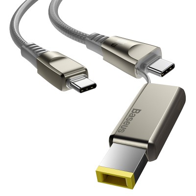 Кабель USB-C BASEUS Flash Series One-for-two, Type-C - Type-C+ DC square head, 5A, 2 м, серый Кабель USB-C BASEUS Flash Series One-for-two, Type-C - Type-C+ DC square head, 5A, 2 м, серый