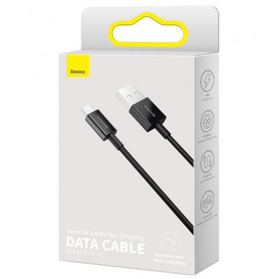 Кабель USB BASEUS Superior Series Fast Charging, USB - MicroUSB, 2А, 1 м, черный Кабель USB BASEUS Superior Series Fast Charging, USB - MicroUSB, 2А, 1 м, черный