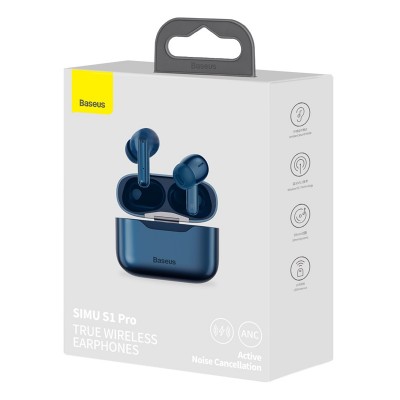 Беспроводные наушники BASEUS SIMU S1 Pro, Bluetooth, 40 мАч, синий Беспроводные наушники BASEUS SIMU S1 Pro, Bluetooth, 40 мАч, синий