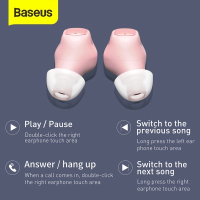 Беспроводные наушники BASEUS Encok True WM01, Bluetooth, розовый Беспроводные наушники BASEUS Encok True WM01, Bluetooth, розовый