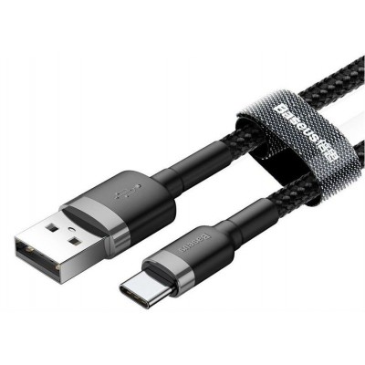 Кабель USB BASEUS Cafule, USB - Type-C, 3A, 0,5 м, серый+черный Кабель USB BASEUS Cafule, USB - Type-C, 3A, 0,5 м, серый+черный