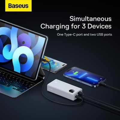 Портативный аккумулятор BASEUS Adaman2 Digital Display Fast Charge 30W, 3A, 10000 мА⋅ч, белый, быстрая зарядка, дисплей Портативный аккумулятор BASEUS Adaman2 Digital Display Fast Charge 30W, 3A, 10000 мА⋅ч, белый, быстрая зарядка, дисплей