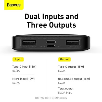 Портативный аккумулятор BASEUS Bipow Digital Display 15W, 3A, 10000 мА⋅ч, черный, с кабелем micro Портативный аккумулятор BASEUS Bipow Digital Display 15W, 3A, 10000 мА⋅ч, черный, с кабелем micro
