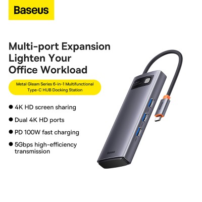 Переходник/Адаптер BASEUS Starjoy Series 6-in-1, Разветвитель, Type-C - 3xUSB3.0+ 2*HDMI+PD, серый Переходник/Адаптер BASEUS Starjoy Series 6-in-1, Разветвитель, Type-C - 3xUSB3.0+ 2*HDMI+PD, серый