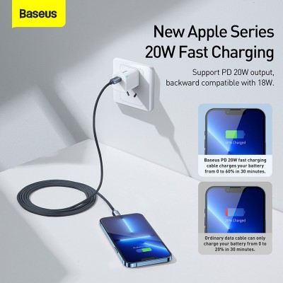 Кабель USB-C BASEUS Crystal Shine Series Fast Charging, Type-C - Lightning, 20W, 2 м, черный Кабель USB-C BASEUS Crystal Shine Series Fast Charging, Type-C - Lightning, 20W, 2 м, черный