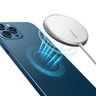 Беспроводное зарядное устройство BASEUS Simple Mini Magnetic BS-W522 + Кабель Type-C, 2A, 15W, белый Беспроводное зарядное устройство BASEUS Simple Mini Magnetic BS-W522 + Кабель Type-C, 2A, 15W, белый