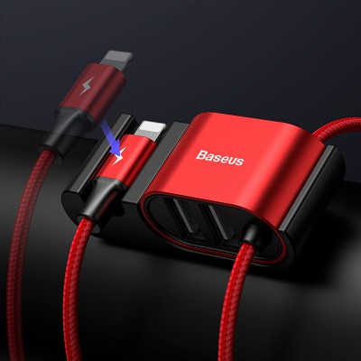 Кабель USB BASEUS Special Data Cable for Backseat (USB to iP+Dual USB), 3A, красный Кабель USB BASEUS Special Data Cable for Backseat (USB to iP+Dual USB), 3A, красный