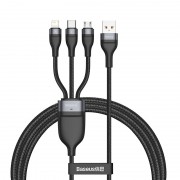 Кабель USB BASEUS Flash Series One-for-three, USB - Lightning+MicroUSB+Type-C, 5A, 1,2м, серый+черный