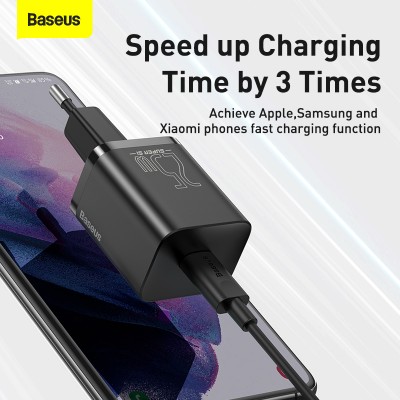 Зарядное устройство BASEUS Super Si USB-C, 3A, 25W, черный Зарядное устройство BASEUS Super Si USB-C, 3A, 25W, черный
