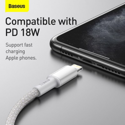 Кабель USB-C BASEUS High Density Braided, Type-C - Lightning, 20W, 1 м, белый Кабель USB-C BASEUS High Density Braided, Type-C - Lightning, 20W, 1 м, белый