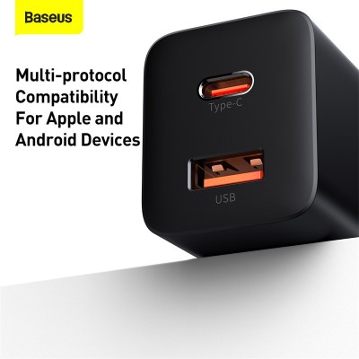 Зарядное устройство BASEUS Super Si Pro USB+Type-C, 3A, 30W, черный Зарядное устройство BASEUS Super Si Pro USB+Type-C, 3A, 30W, черный