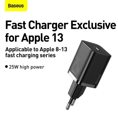 Зарядное устройство BASEUS Super Si USB-C, 3A, 25W, черный Зарядное устройство BASEUS Super Si USB-C, 3A, 25W, черный