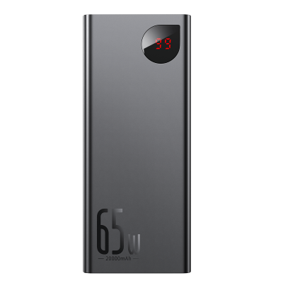 Портативный аккумулятор BASEUS Adaman Metal 65W, 3A, 20000 мА⋅ч, черный, быстрая зарядка, дисплей Портативный аккумулятор BASEUS Adaman Metal 65W, 3A, 20000 мА⋅ч, черный, быстрая зарядка, дисплей