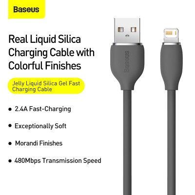 Кабель USB BASEUS Jelly Liquid Silica Gel, USB - Lightning, 2.4А, 1.2 м, черный Кабель USB BASEUS Jelly Liquid Silica Gel, USB - Lightning, 2.4А, 1.2 м, черный