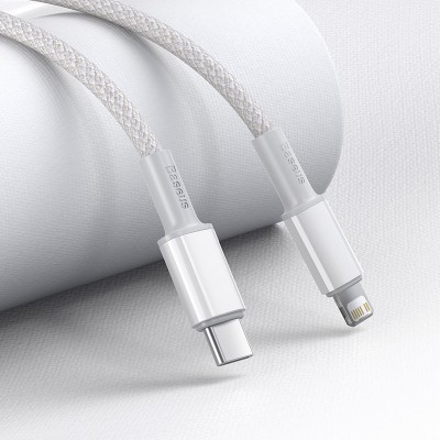 Кабель USB-C BASEUS High Density Braided, Type-C - Lightning, 20W, 1 м, белый Кабель USB-C BASEUS High Density Braided, Type-C - Lightning, 20W, 1 м, белый
