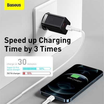 Зарядное устройство BASEUS Super Si Pro USB+Type-C, 3A, 30W, черный Зарядное устройство BASEUS Super Si Pro USB+Type-C, 3A, 30W, черный