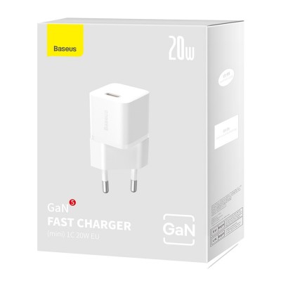 Зарядное устройство BASEUS GaN5 Fast Charger(mini) USB-C, 3A, 20W, белый Зарядное устройство BASEUS GaN5 Fast Charger(mini) USB-C, 3A, 20W, белый