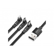 Кабель USB BASEUS MVP 3-in-1, USB - MicroUSB+Type-C+Lightning, 3.5A, 1.2 м, черный, игровой