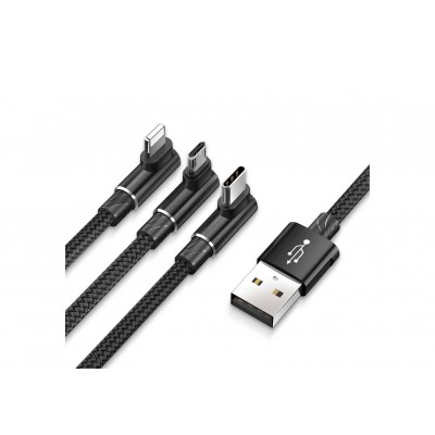 Кабель USB BASEUS MVP 3-in-1, USB - MicroUSB+Type-C+Lightning, 3.5A, 1.2 м, черный, игровой Кабель USB BASEUS MVP 3-in-1, USB - MicroUSB+Type-C+Lightning, 3.5A, 1.2 м, черный, игровой