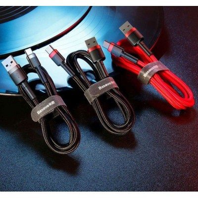 Кабель USB BASEUS Cafule, USB - Type-C, 3A, 0,5 м, серый+черный Кабель USB BASEUS Cafule, USB - Type-C, 3A, 0,5 м, серый+черный