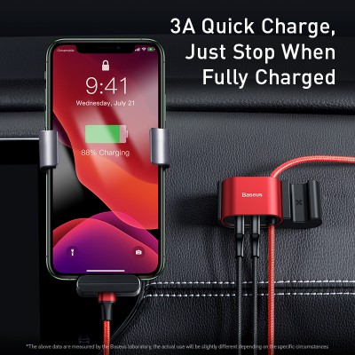 Кабель USB BASEUS Special Data Cable for Backseat (USB to iP+Dual USB), 3A, красный Кабель USB BASEUS Special Data Cable for Backseat (USB to iP+Dual USB), 3A, красный