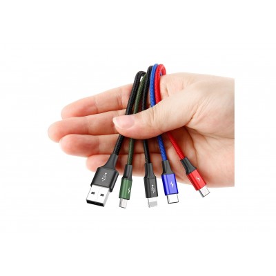 Кабель USB BASEUS Fast Charging 4-in-1, USB - 2*MicroUSB + Type-C + Lightning, 3.5A, 1.2 м, черный Кабель USB BASEUS Fast Charging 4-in-1, USB - 2*MicroUSB + Type-C + Lightning, 3.5A, 1.2 м, черный