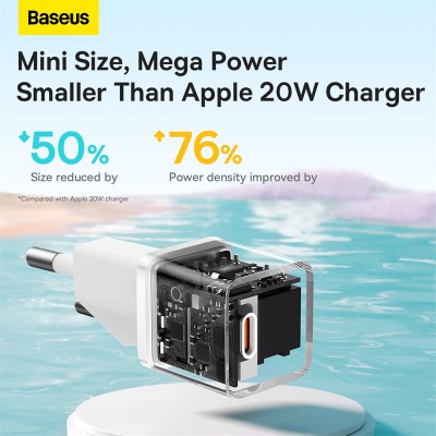 Зарядное устройство BASEUS GaN5 Fast Charger(mini) USB-C, 3A, 20W, белый Зарядное устройство BASEUS GaN5 Fast Charger(mini) USB-C, 3A, 20W, белый