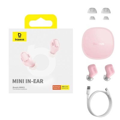Беспроводные наушники BASEUS Bowie WM01, Bluetooth, розовый Беспроводные наушники BASEUS Bowie WM01, Bluetooth, розовый