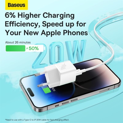 Зарядное устройство BASEUS GaN5 Fast Charger(mini) USB-C, 3A, 20W, белый Зарядное устройство BASEUS GaN5 Fast Charger(mini) USB-C, 3A, 20W, белый