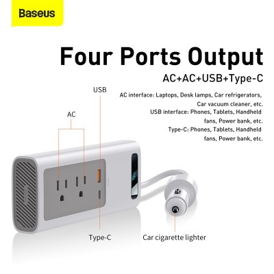 Автомобильный инвертор BASEUS In-car Inverter US/JP, белый, 150W Автомобильный инвертор BASEUS In-car Inverter US/JP, белый, 150W