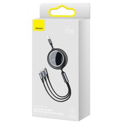Кабель USB BASEUS Bright Mirror One-for-three, USB - MicroUSB+Type-C+Lightning, 66W, 1,2м, черный Кабель USB BASEUS Bright Mirror One-for-three, USB - MicroUSB+Type-C+Lightning, 66W, 1,2м, черный