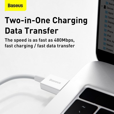 Кабель USB BASEUS Superior Series Fast Charging, USB - Type-C, 6A, 2 м, белый Кабель USB BASEUS Superior Series Fast Charging, USB - Type-C, 6A, 2 м, белый
