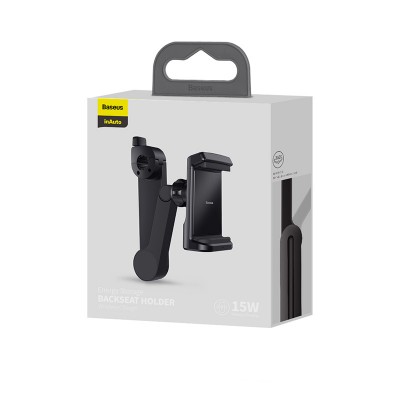Автомобильный держатель BASEUS Energy Storage Backseat Holder, с беспроводной зарядкой, 2A, 15W, черный, на подголовник Автомобильный держатель BASEUS Energy Storage Backseat Holder, с беспроводной зарядкой, 2A, 15W, черный, на подголовник
