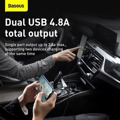 Автомобильное зарядное устройство BASEUS Grain Pro, 2*USB, 4.8A, белый Автомобильное зарядное устройство BASEUS Grain Pro, 2*USB, 4.8A, белый