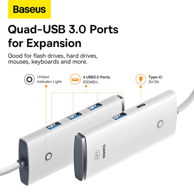 Переходник/Адаптер BASEUS Lite Series 4-Port, Разветвитель, USB - 4xUSB3.0, белый, кабель 1м Переходник/Адаптер BASEUS Lite Series 4-Port, Разветвитель, USB - 4xUSB3.0, белый, кабель 1м
