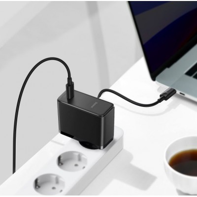 Зарядное устройство BASEUS GaN2 Fast Charger USB-C + Кабель Type-C-Type-C, 3A, 100W, черный Зарядное устройство BASEUS GaN2 Fast Charger USB-C + Кабель Type-C-Type-C, 3A, 100W, черный