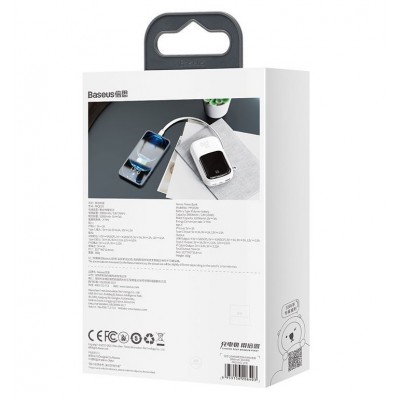 Портативный аккумулятор BASEUS Qpow Digital Display, 3A, 20000 мА⋅ч, белый, с кабелем Lightning Портативный аккумулятор BASEUS Qpow Digital Display, 3A, 20000 мА⋅ч, белый, с кабелем Lightning