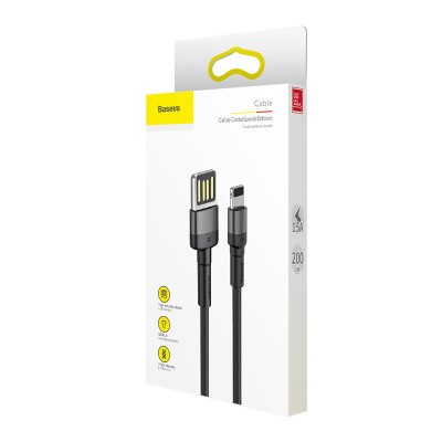 Кабель USB BASEUS Cafule, USB - Lightning, 1.5А, 2 м, серый+черный, special edition Кабель USB BASEUS Cafule, USB - Lightning, 1.5А, 2 м, серый+черный, special edition