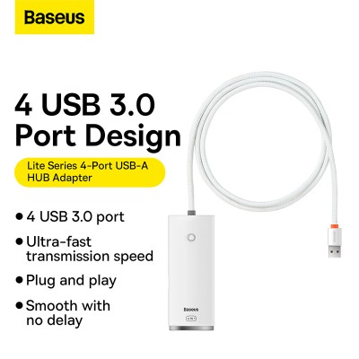 Переходник/Адаптер BASEUS Lite Series 4-Port, Разветвитель, USB - 4xUSB3.0, белый, кабель 1м Переходник/Адаптер BASEUS Lite Series 4-Port, Разветвитель, USB - 4xUSB3.0, белый, кабель 1м