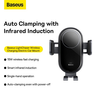 Автомобильный держатель BASEUS Light Chaser, с беспроводной зарядкой, 15W, черный, на воздуховод Автомобильный держатель BASEUS Light Chaser, с беспроводной зарядкой, 15W, черный, на воздуховод