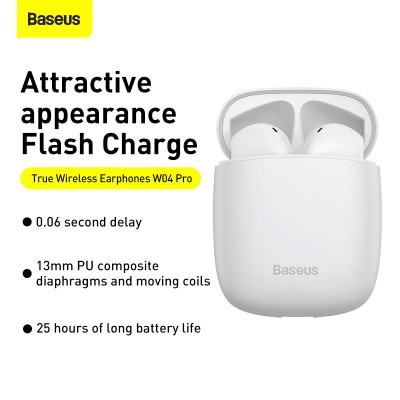 Беспроводные наушники BASEUS W04 Pro, Bluetooth, 37 мАч, белый Беспроводные наушники BASEUS W04 Pro, Bluetooth, 37 мАч, белый