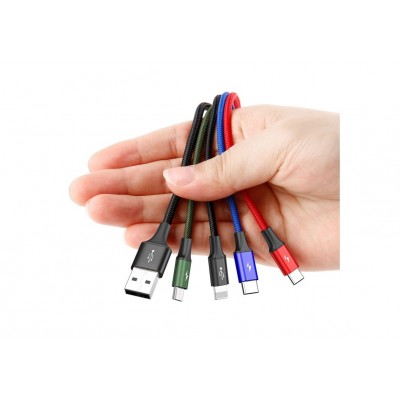 Кабель USB BASEUS Fast Charging 4-in-1, USB - MicroUSB + 2*Type-C + Lightning, 3.5A, 1.2 м, черный Кабель USB BASEUS Fast Charging 4-in-1, USB - MicroUSB + 2*Type-C + Lightning, 3.5A, 1.2 м, черный