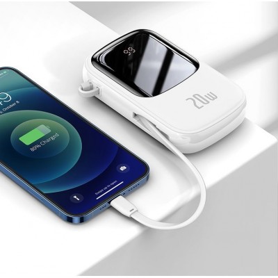 Портативный аккумулятор BASEUS Qpow Digital Display, 3A, 20000 мА⋅ч, белый, с кабелем Lightning Портативный аккумулятор BASEUS Qpow Digital Display, 3A, 20000 мА⋅ч, белый, с кабелем Lightning