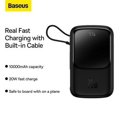 Портативный аккумулятор BASEUS Qpow Pro Digital Display Fast Charge 20W iP Edition, 3A, 10000 мА⋅ч, черный, с кабелем Ty Портативный аккумулятор BASEUS Qpow Pro Digital Display Fast Charge 20W iP Edition, 3A, 10000 мА⋅ч, черный, с кабелем Ty